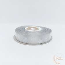 Hópehely mintás szatén szalag - 1,5 cm - szürke dekorációs kellék