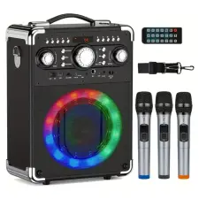 Hordozható karaoke hangszóró 2 mikrofonnal RGB világítással UJ4351202 hordozható hangszóró