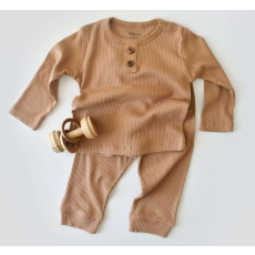  Hosszú ujjú blúz szett organikus és modális pamutból készült hosszú nadrággal - Brown BabyCosy (Méret: 6-9 hónap)