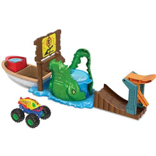 Hot Wheels Monster Trucks Color Shifters Dühöngő krokodil autópálya és játékautó