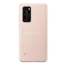 Huawei P40, Műanyag hátlap védőtok, gumírozott, textil minta, gyári, rózsaszín tok és táska