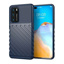  Huawei P40, Szilikon tok, közepesen ütésálló, domború csíkos minta, sötétkék tok és táska