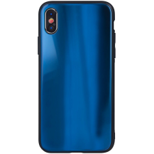 Huawei P40, Szilikon védőkeret, edzett üveg hátlap, Aurora Glass, sötétkék tok és táska