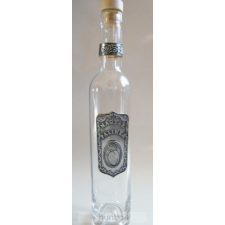 Hunbolt Hosszú pálinkás üveg ón nyakpánttal és barack matricával pálinkás pohár