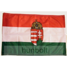 Hunbolt Nemzeti színű címeres zászló 100x200 cm, bal oldalon karabinerrel dekoráció