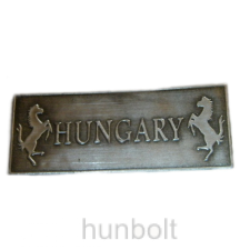 Hunbolt Téglalap Hungary lovas ón matrica, 8 x 3,2 cm matrica