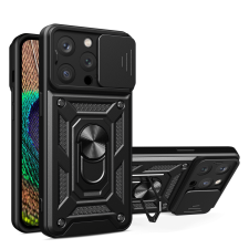 Hurtel Hybrid Armor Camshield tok állvánnyal és kameravédővel iPhone 15 Pro - fekete tok és táska