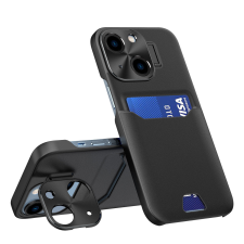 Hurtel Leather Stand Case Samsung Galaxy S23 tok kártyatartóval, állvánnyal fekete tok és táska