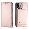 Hurtel Mágneses kártyatartós tok iPhone 14 Pro flip cover pénztárca állvány rózsaszín