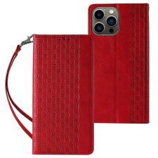 Hurtel Magnet Strap Case iPhone 14 Plus tok Flip pénztárca Mini Lanyard állvánnyal Piros tok és táska