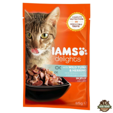 IAMS Cat Delights Tonhal És Hering Aszpikban nedves macskatáp 85g macskaeledel