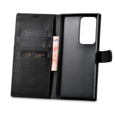 Icarer Wallet Case Samsung Galaxy S23 Ultra bőr tok pénztárcával fekete tok és táska