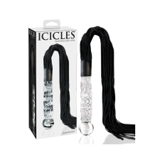 Icicles No. 38 - bőr korbácsos üveg dildó (áttetsző-fekete) anál