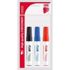 ICO Tábla- és flipchart marker készlet, 1-3 mm, kúpos, ICO "Plan", 3 különböző szín filctoll, marker