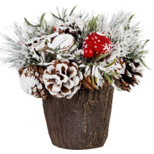 Ikebana MagicHome Vianoce, so zasneženou čečinou, imitácia deva 18 cm karácsonyi dekoráció