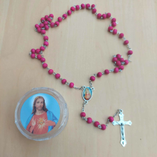 ILLATOS SZANTÁLFA Gyöngy rózsafüzér, imalánc nyaklánc dobozban, PINK ékszer szett