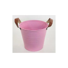 Impex Kaspó bádog pink színű bőr füllel 16x18 cm kerti dekoráció