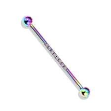  Industrial piercing, kősorral (holo szín, crystal kővel) testékszer
