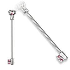 Industrial piercing, kulcs mintával (ezüst szín, pink kő) testékszer