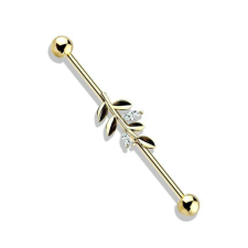 Industrial piercing, levelekkel (arany szín) testékszer