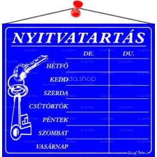 . Információs tábla, 20x17,5 cm, &quot;Nyitvatartás&quot;, kék információs tábla, állvány