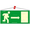 . Információs tábla, 25x11,5 cm, fluoreszkáló, utánvilágítós, "Menekülési irány jobbra"