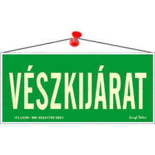 . Információs tábla, 25x11,5 cm, fluoreszkáló, utánvilágítós,  Vészkijárat információs címke