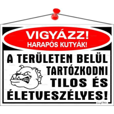 . Információs tábla, 35x25 cm,  Vigyázz harapós kutyák! információs címke