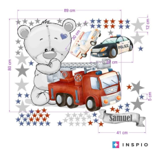 INSPIO Falmatricák fiúknak - Sürgősségi járművek és maci gyerekszobába (9376f) tapéta, díszléc és más dekoráció