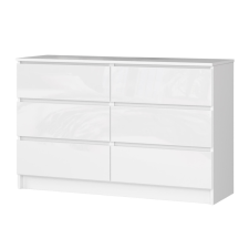 Intenso 6 fiókos komód - 120 cm - magasfényű fehér bútor