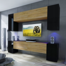 Intenso Concept-25 nappali faliszekrény sor - 240 cm (magasfényű fekete - sonoma tölgy) bútor