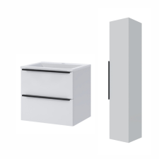 Intenso fiókos fürdőszobabútor mosdókagylóval és faliszekrénnyel - 50 cm (magasfényű fehér) fürdőszoba bútor