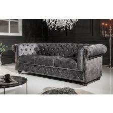 INVICTA Design 3-személyes ülőgarnitúra Chesterfield 205 cm sötétszürke bársony bútor