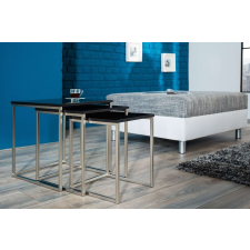 INVICTA NEW FUSION 3 darabos króm és fekete lerakóasztal szett bútor