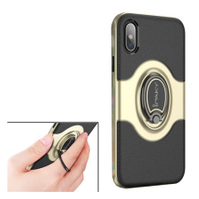 IPAKY műanyag telefonvédő (szilikon belső, mágneses telefontartó gyűrű, 360°-ban forgatható) ARANY [Apple iPhone XS 5.8] tok és táska