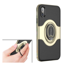 IPAKY műanyag telefonvédő (szilikon belső, mágneses telefontartó gyűrű, 360°-ban forgatható) ARANY [Apple iPhone XS 5.8] (5996457743605) tok és táska
