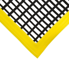 Ipari rácsos gumiszőnyeg nagy teherbírású csúszásmentes munkaállomás 120x180 cm fekete sárga szegéllyel munkavédelem
