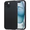  iPhone 15 szilikon tok, hátlaptok, telefon tok, velúr belsővel, matt, fekete, Silicon