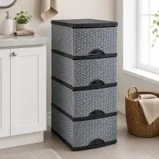 IRAK Plastik 4 fiókos rattan hatású szürke-antracit komód bútor