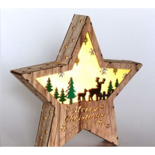 IRIS Csillag alakú rénszarvas mintás/30x30cm/meleg fehér LED-es fa fénydekoráció (310-01) karácsonyfa izzósor