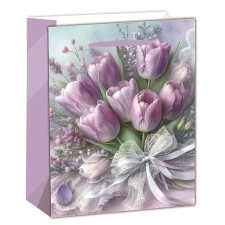 IRIS Dísztasak matt 26x32 cm lila tulipáncsokor ajándéktasak