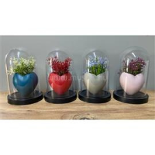 IRIS E5752 szív alakú dekoráció művirággal búrában 10x18cm (IRIS_E5752) dekorációs kellék