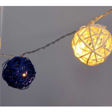 IRIS Gömb alakú fonott/rattan/4m/fehér + kék/20db LED-es/3xAA elemes fénydekoráció (101-04) karácsonyfa izzósor