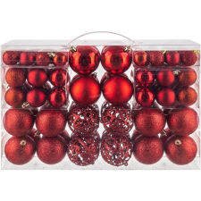 IRIS Karácsonyi Műanyag gömb dísz készlet 100 darabos Vegyes méret - Piros (XMS-004) party kellék