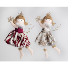 IRIS Karácsonyi Textil felakasztható angyal dísz 17cm - Fehér / piros (060639) party kellék