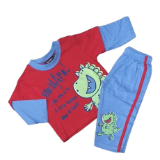 JAM Jam Hosszú Ujjú Pamut Pizsama 12-18 hónapos korig - Piros/Kék Dinó - Kiárusítás