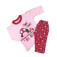 JAM Jam Hosszú Ujjú Pamut Pizsama 12-18 hónapos korig - Rózsaszín Baglyos - Kiárusítás