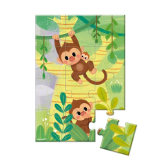JANOD 02682 Zsebpuzzle gyűjthető 12 darabos majom puzzle, kirakós