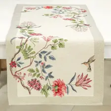  Japán virágos kolibris gobelin asztali futó 44x140 cm lakástextília