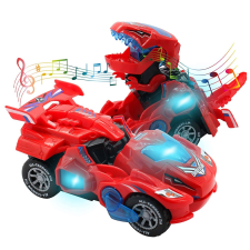 Játékos DinoForm - robot dinoszaurusszá alakuló bolygókerekes autó / zenél, világít - piros autópálya és játékautó